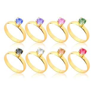 Anel solitário com Zirconia brilhante coloridas OURO folheadas