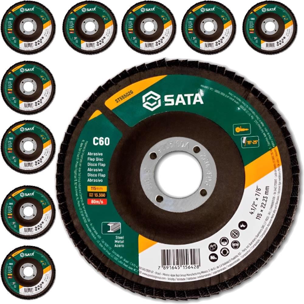 Disco de Lixa FLAP Abrasivo Metal 4.1/2 Polegada Grão 60 com 10 Unidades ST55502G SATA
