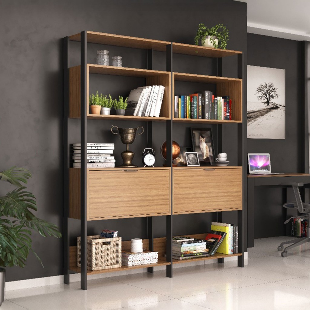 Estante para Livros 3005 2 Portas Montana/Preto - Quiditá Móveis em Oferta na Shopee