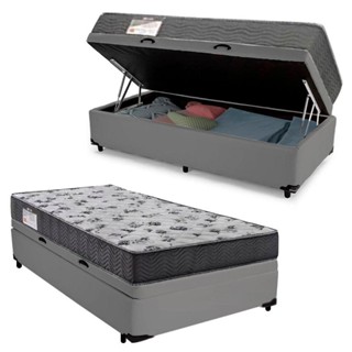 Cama Box Baú Solteiro Sintético 88cm Cinza com Colchão D33 Serene Qualidade em Oferta na Shopee