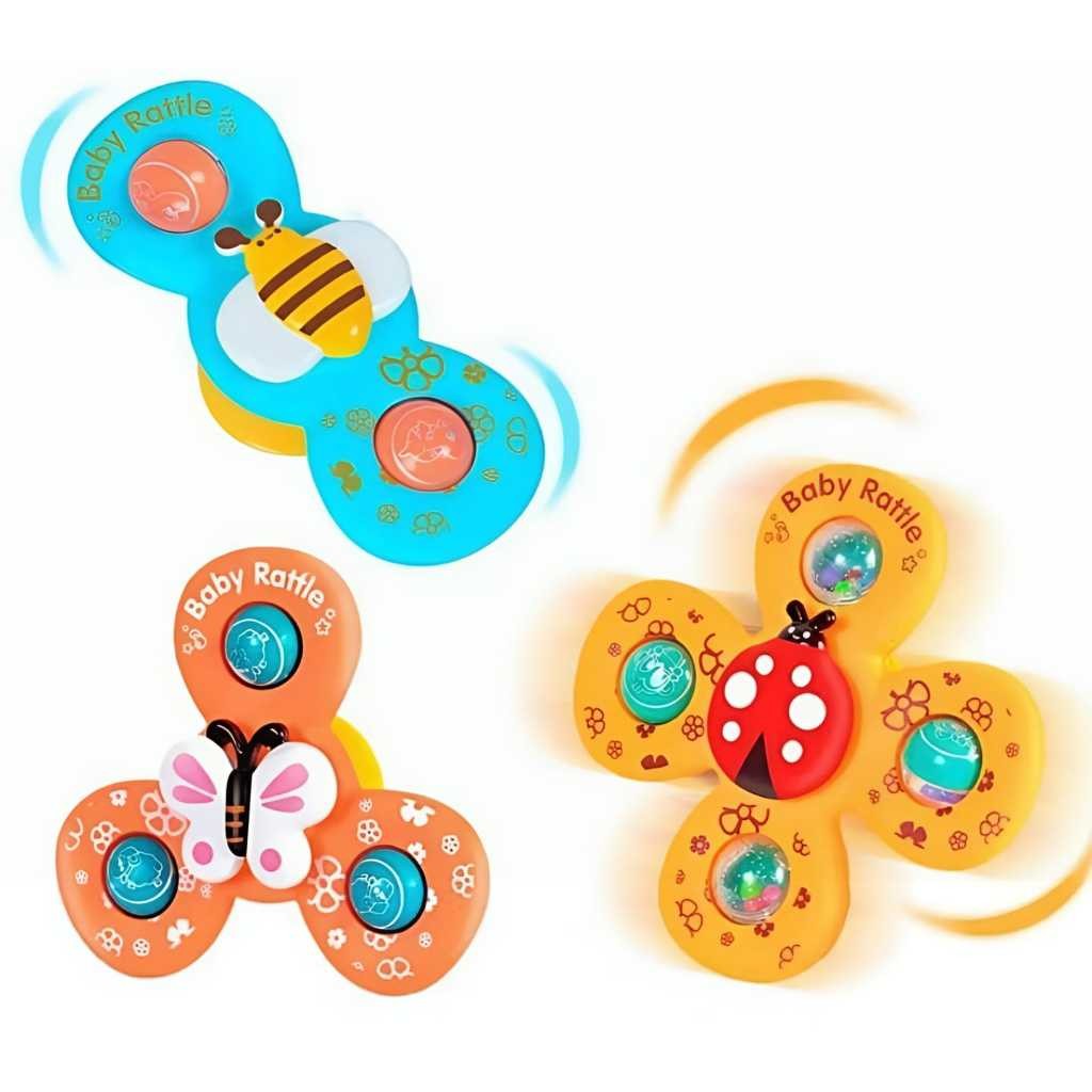Kit 3 Brinquedos de Banho Spinner Com Ventosa Chocalho Brinquedo Para Crianças e Bebes Sen...