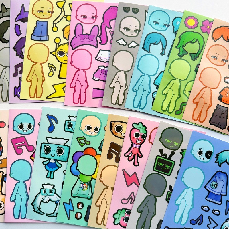 8 Pçs Sprunki Adesivo Brinquedo 2025 Novo Criativo Artesanal DIY Rosto Mudando Quebra-Cabeça Vestir-Se Adesivos em Oferta na Shopee