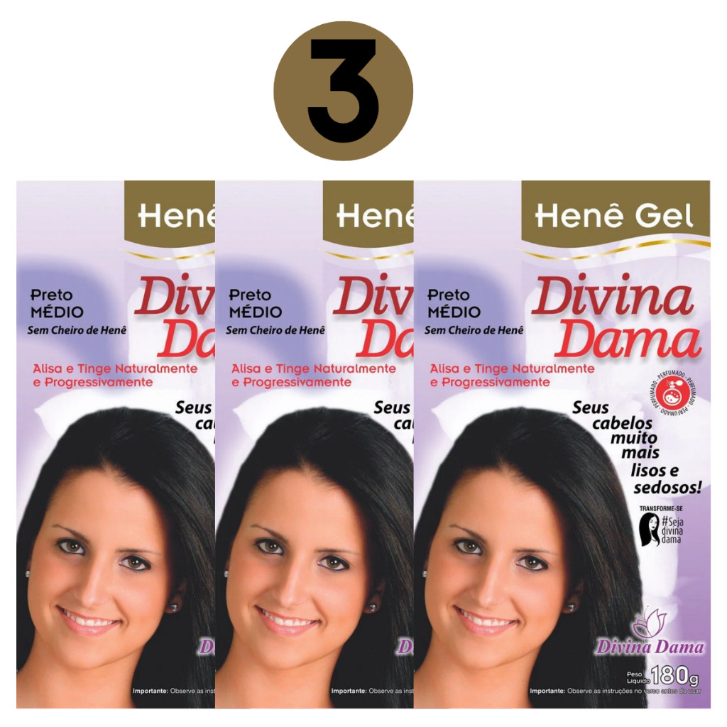 Hene de Cabelo Gel Kit Com 3 Unidades Preto Mèdio Pouch Divina Dama 180g. em Oferta na Shopee