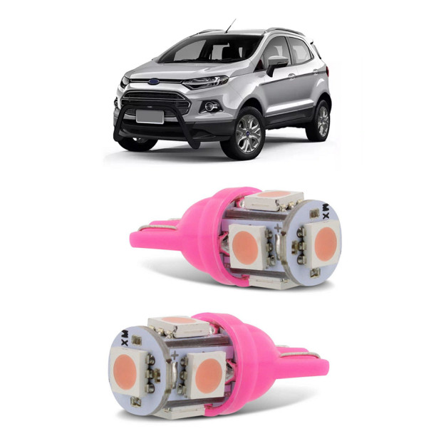 Par Lampada Pingo T10 5 LED Ecosport Farol Teto Placa 5w Rosa
