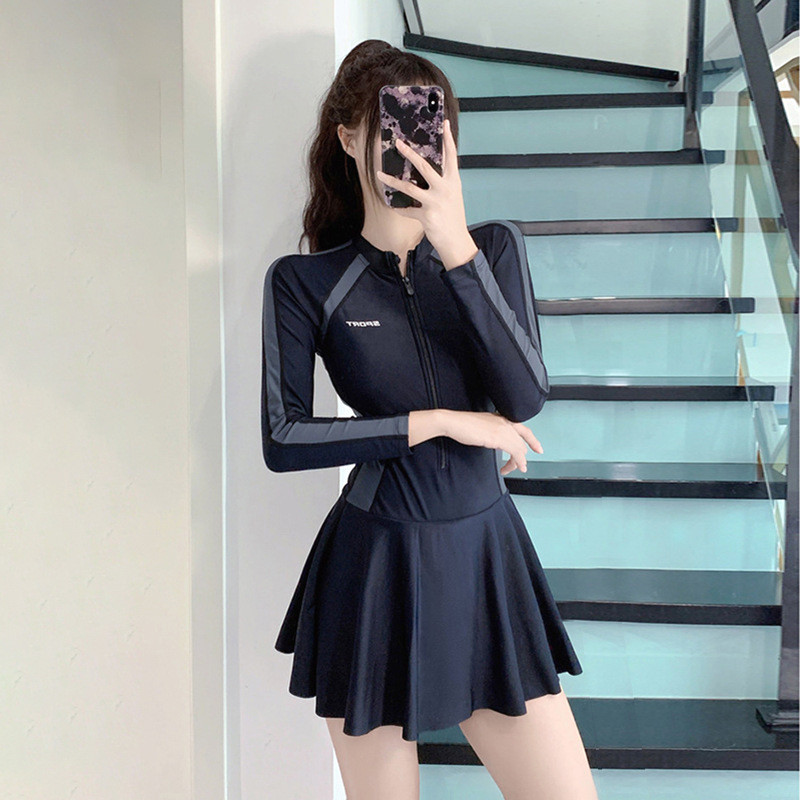 Verão Novo Estilo Saia Feminina De Uma Peça Fresco Conservador Fino Maiô De Manga Comprida em Oferta na Shopee