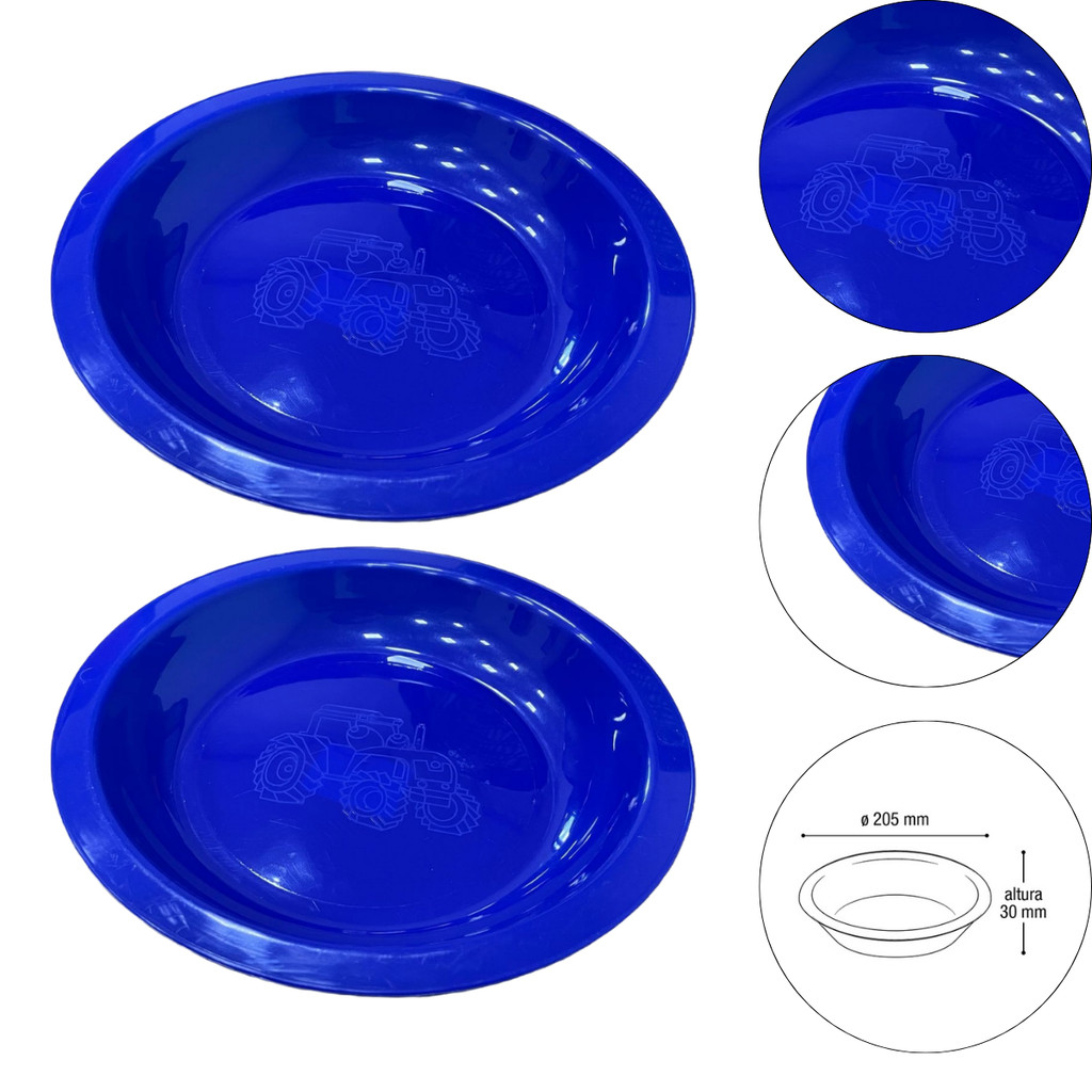 Kit 2 Prato Infantil de Plástico Com Desenho de Trator Azul em Oferta na Shopee