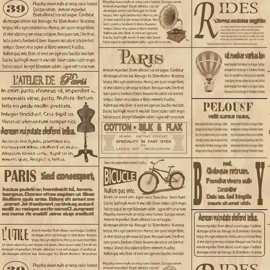 Papel de Parede Temático Vintage Jornal de Paris Antigo 2,5m