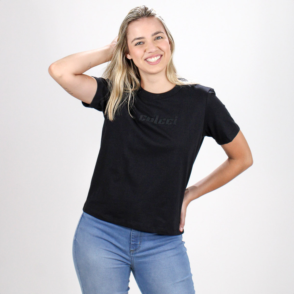 Camiseta Colcci Bordado Alto Relevo Preto - Feminino