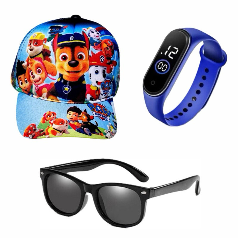 KIT INFANTIL ÓCULOS/BONÉ/RELOGIO PATRULHA CANINA CRIANÇA Boné Infantil Homem Aranha  Presente Infantil