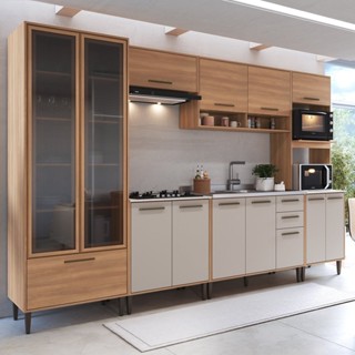 Cozinha Modulada Completa 6 Peças com Cristaleira 13 Portas 4 Gavetas Jade