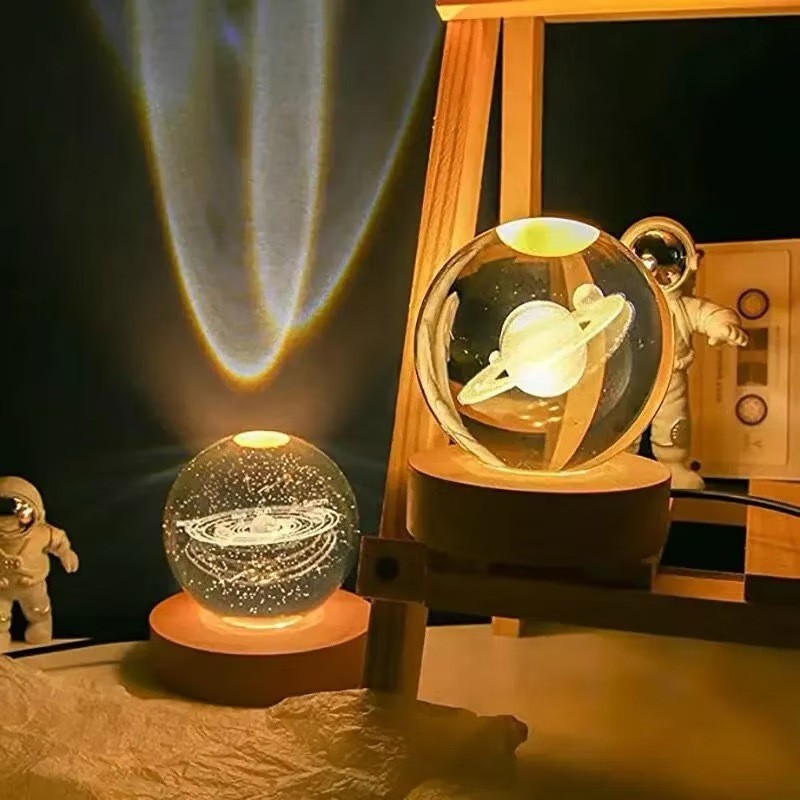 Luminária Bola Esfera Cristal De Mesa Planeta Terra Galáxia Sistema Solar