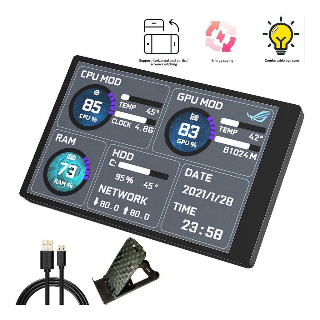 Mini Monitor Usb - C Para Monitorar Pc 3,5 Polegadas Ips