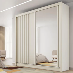 Guarda Roupa Casal Ripado com Espelho 2 Portas de Correr 100% MDF Lugano Made Marcs