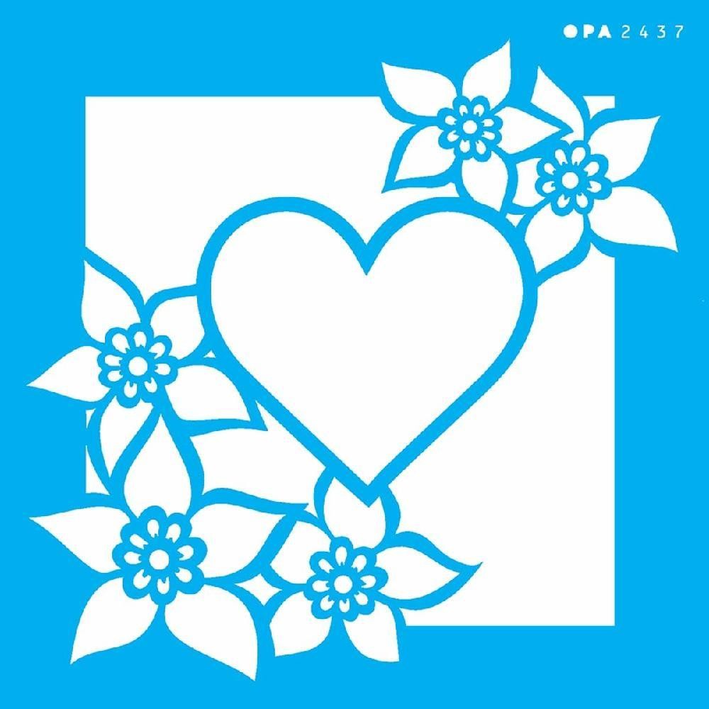 Stencil Opa 14 X 14 cm - Flor e Coração - 2437