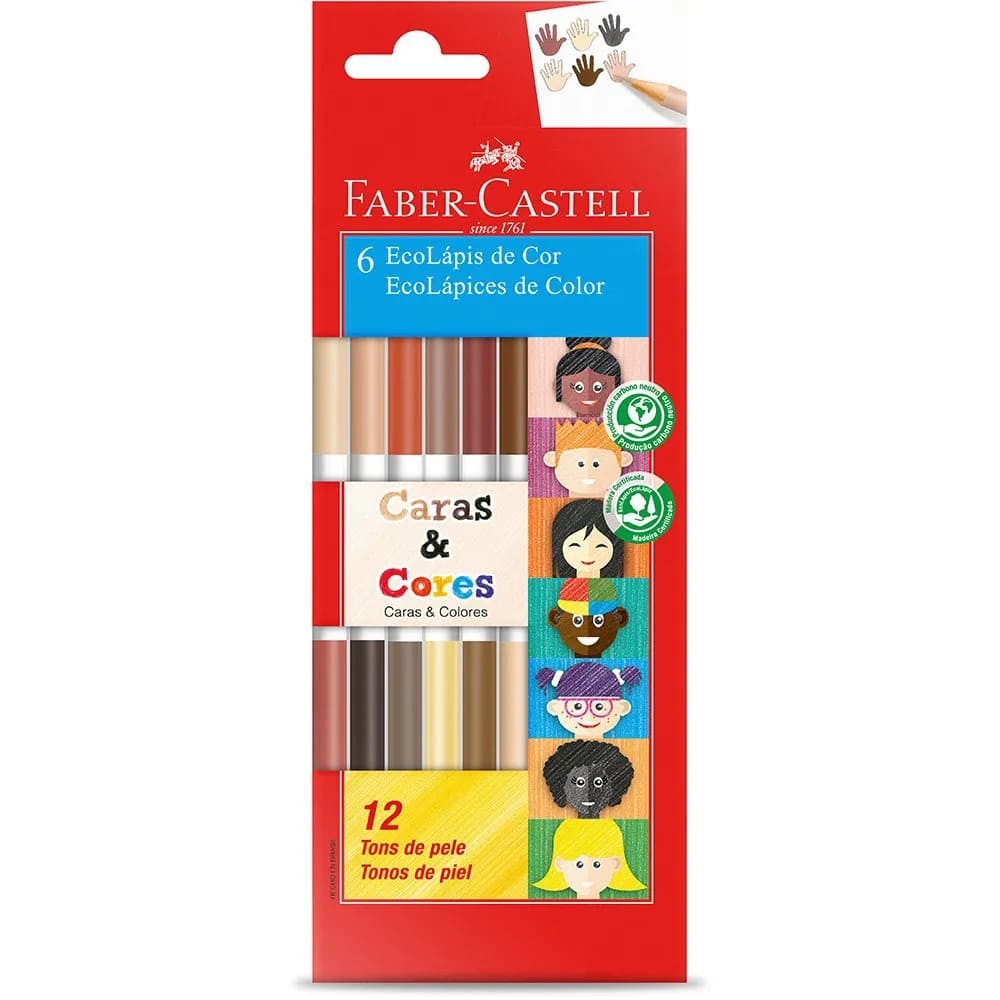 Lápis De Cor Caras e Cores 12 Tons De Pele Faber Castell
