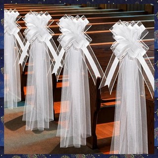 (Pwxs) Grandes Laços De Pew De Casamento Brancos Com Tule Longo Arcos Cadeira Decorações De Corredor Decoração De Carro