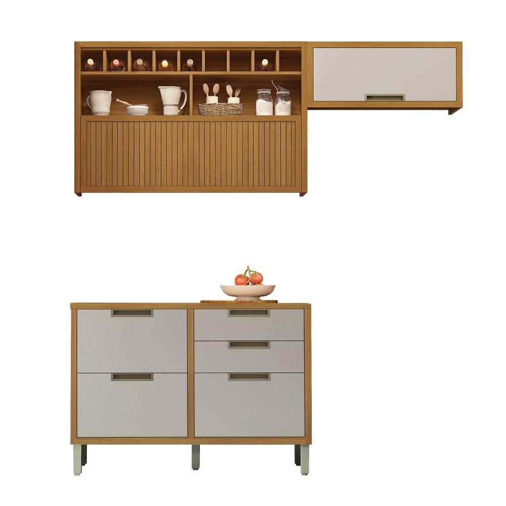 Cozinha Modulada MDF 3 Pç Nesher Imperatriz Marrom Off White