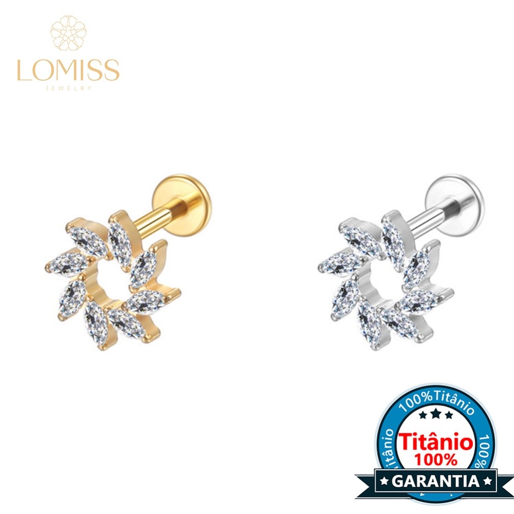 Lomiss Piercing Helix Tragus Conch Labret Titânio Pvd Redondo Zircônias Oval Cra