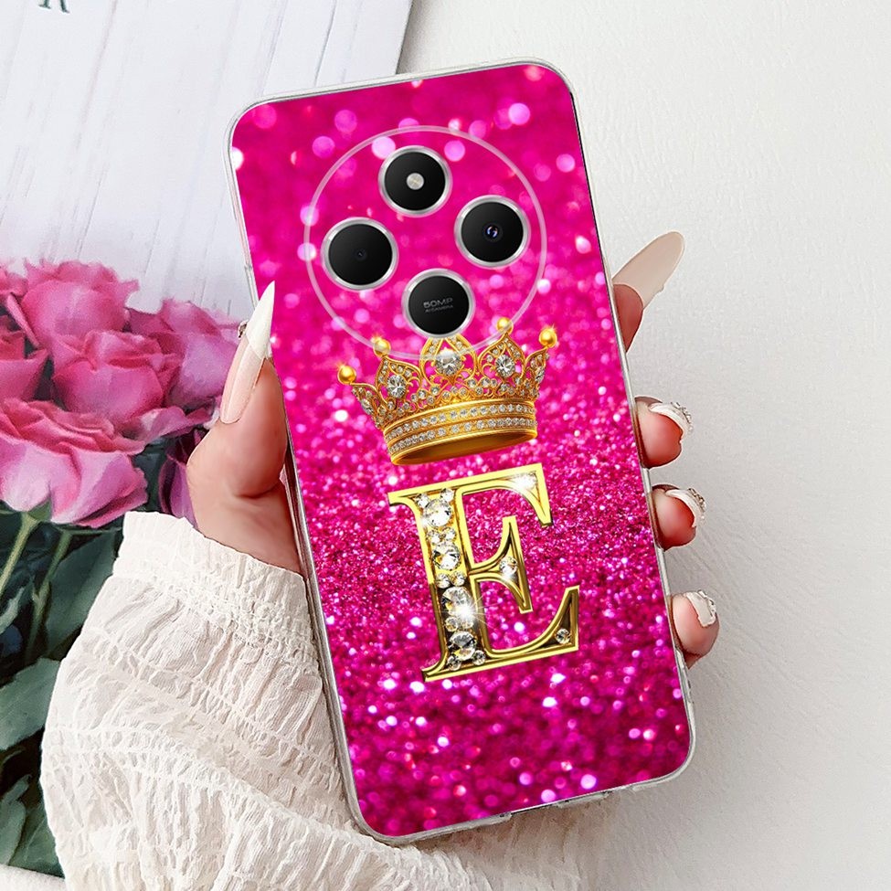 Redmi 14C Capa Traseira 6.88'Invólucro Xiaomi Caso Nova Moda Luxo Az Letras Coroa Macio TPU De Telefone