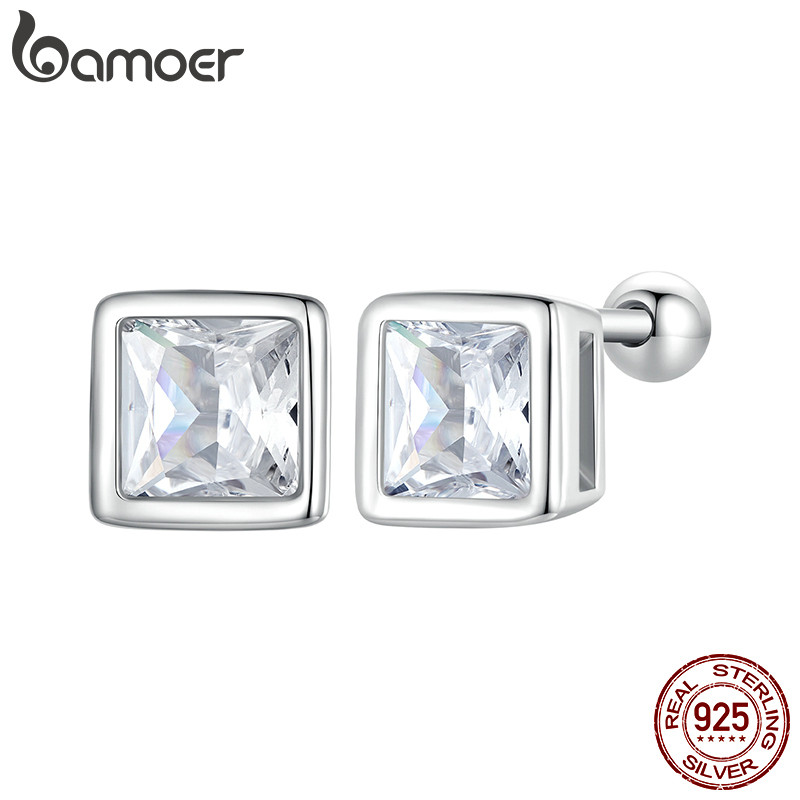 Bamoer 925 Sterling Sliver Brincos Princesa Quadrado Zircônio Design Presentes Simples Para Mulheres BSE885-L em Oferta na Shopee