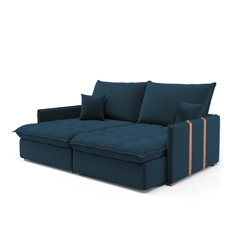 Sofá Retrátil Sem Caixa 2 lugares Solomons Linho Azul Marinho em Oferta na Shopee