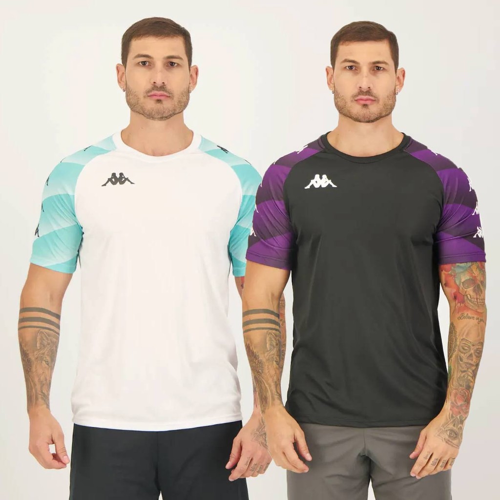 Kit 2 Camisas Kappa Raglany Preta e Branca