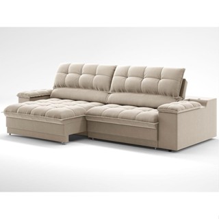 Sofá 3 Lugares Retrátil e Reclinável Helen com USB e Porta-Copos Veludo Areia 230 cm em Oferta na Shopee