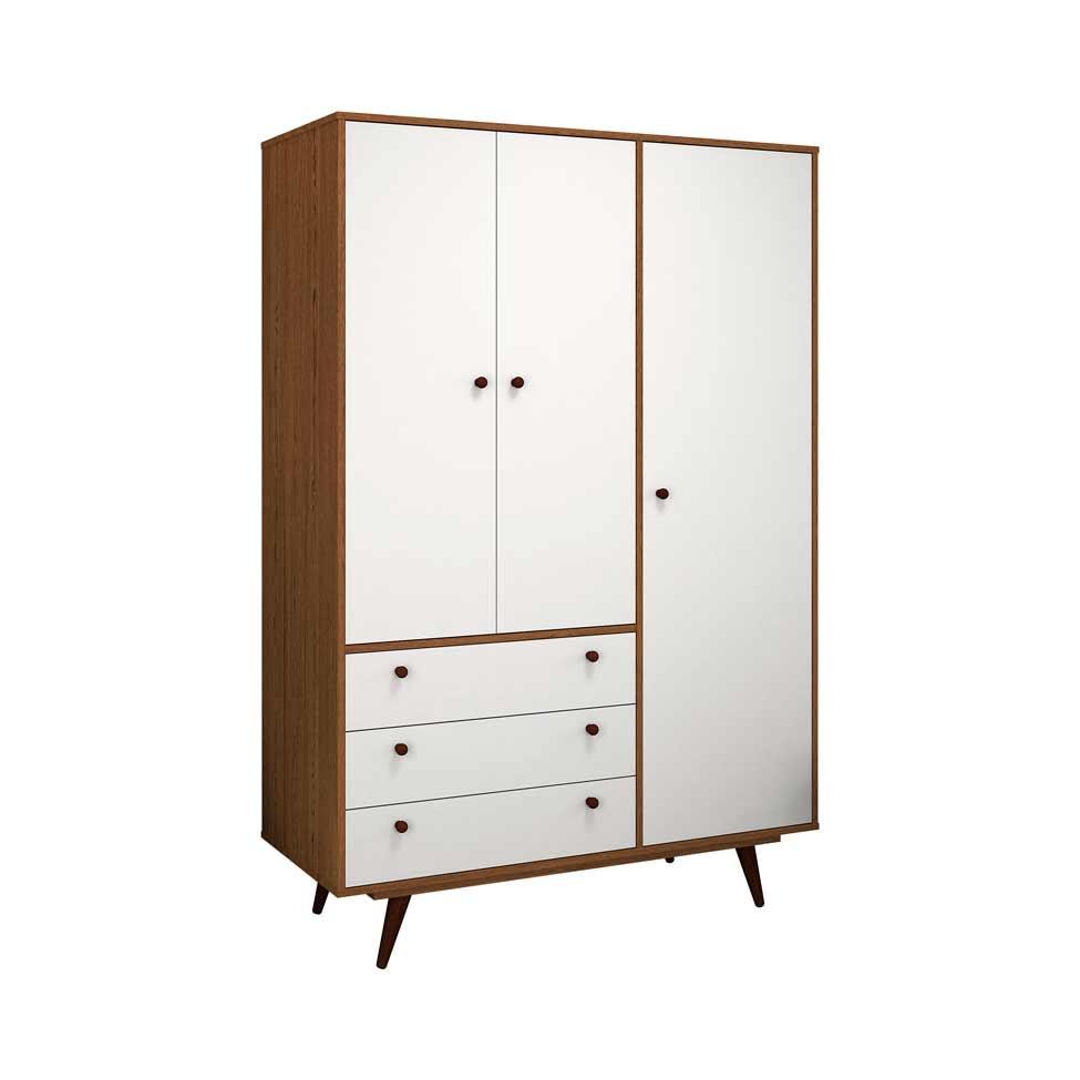 Guarda-Roupa Casal Retrô Plus 3 PT 3 GV Rustik Carvalho e Branco - Home & Living