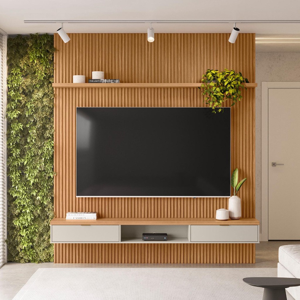 Painel Modular Ripado 2,20m com Nicho e Prateleira Linea Brasil