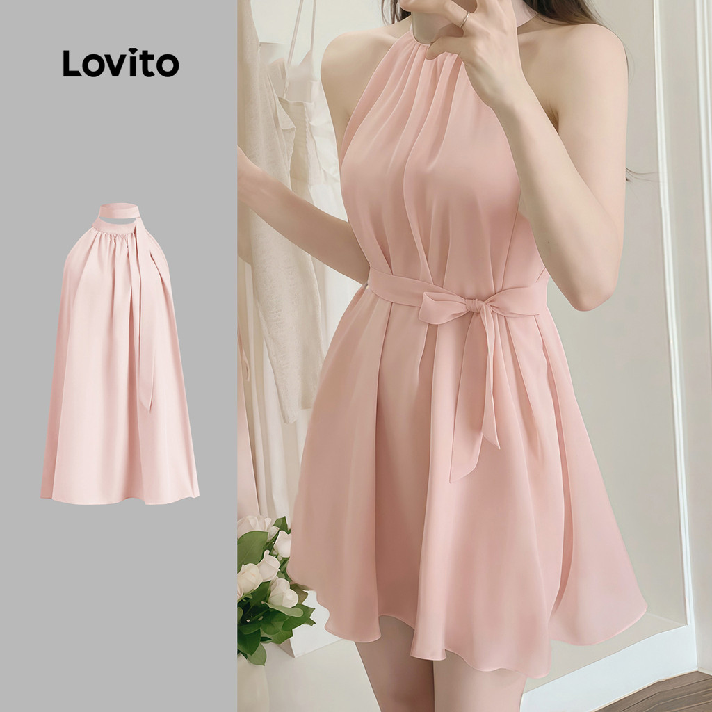 Lovito Vestido Casual Com Cadarço E Laço Drapeado Vestido De Verão/Primavera Para Mulheres L129AD1050 - Women Clothes