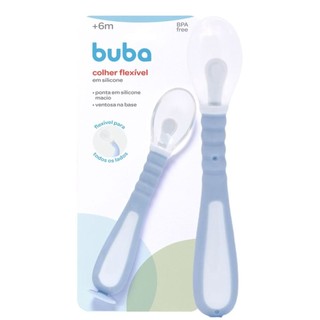 Colher Infantil Flexível Azul Em Silicone Com Ventosa 18079 - Buba em Oferta na Shopee