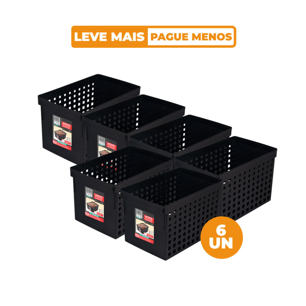 Kit 6 Caixas Arquivo Largas Preta com Furação Ordene
