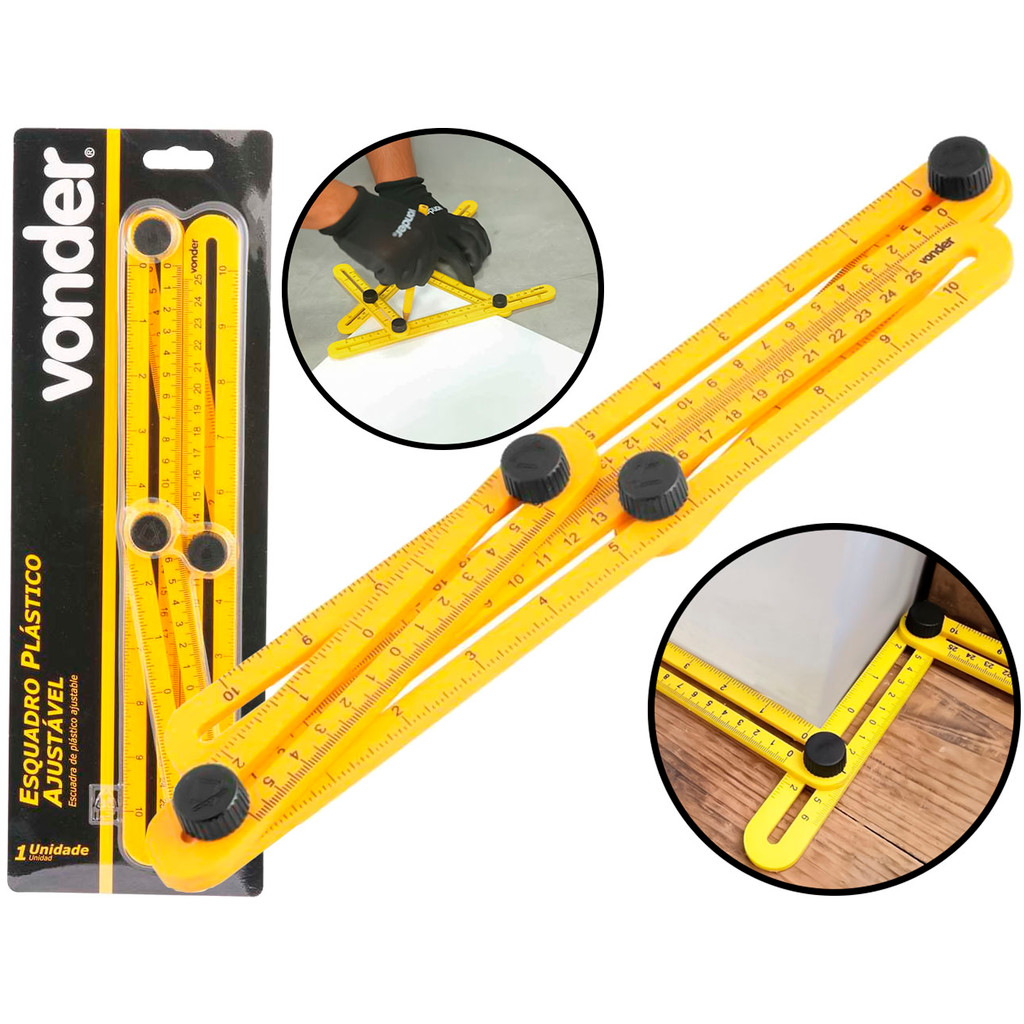 Esquadro Dobrável Plástico 4 Réguas Ajustáveis Construção Marcenaria Reparos Multiuso Vonder em Oferta na Shopee