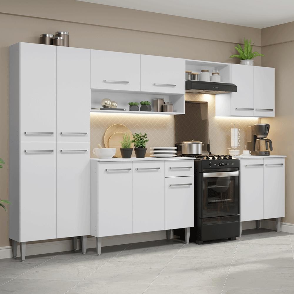 Armário de Cozinha Completa 293cm Branco Emilly Madesa 02 em Oferta na Shopee