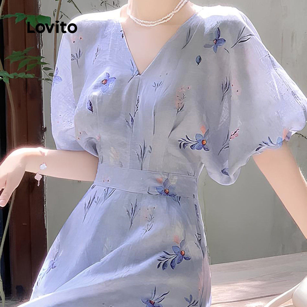 Detalhes do Lovito Vestido feminino Casual com estampa de Flores LBL24006