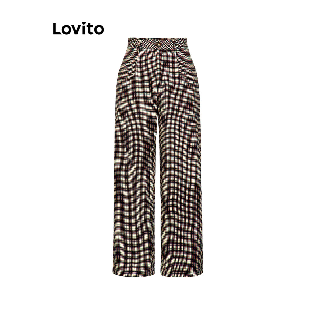 Detalhes do Lovito Calça Feminina Casual Estampa Xadrez LBL20233