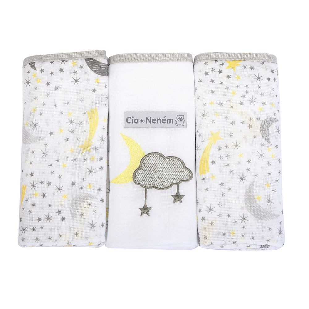 Kit Fralda Bordada Minasrey Cia Do Neném Estrelas - 03 Peças em Oferta na Shopee