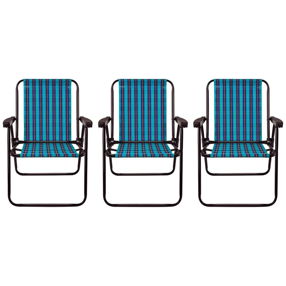 Conjunto Com 3 Cadeiras Praia Alta De Aço Mor, Xadrez Marine em Oferta na Shopee