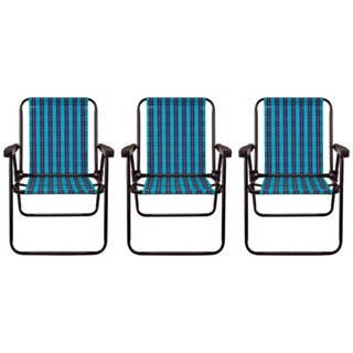 Conjunto Com 3 Cadeiras Praia Alta De Aço Mor, Xadrez Marine em Oferta na Shopee