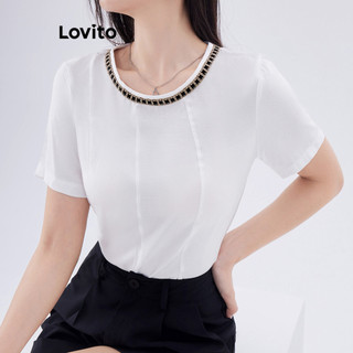 Lovito Blusa Elegante Simples Plicada com Laço de Laço para Mulheres L105MD470 em Oferta na Shopee