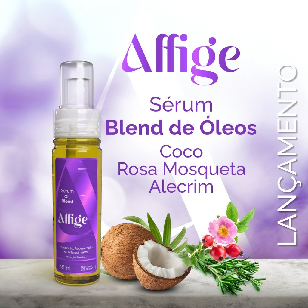 Affige Sérum Óleo Capilar Anti Frizz Proteção Térmica Blend de Alecrim + Coco + Rosa Mosqueta