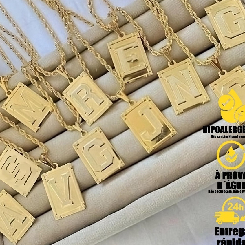 Colar Com Letra Inicial Nome Pingente Folheado Ouro 18k a-z Dourado Feminino Corrente Cordão Baiano