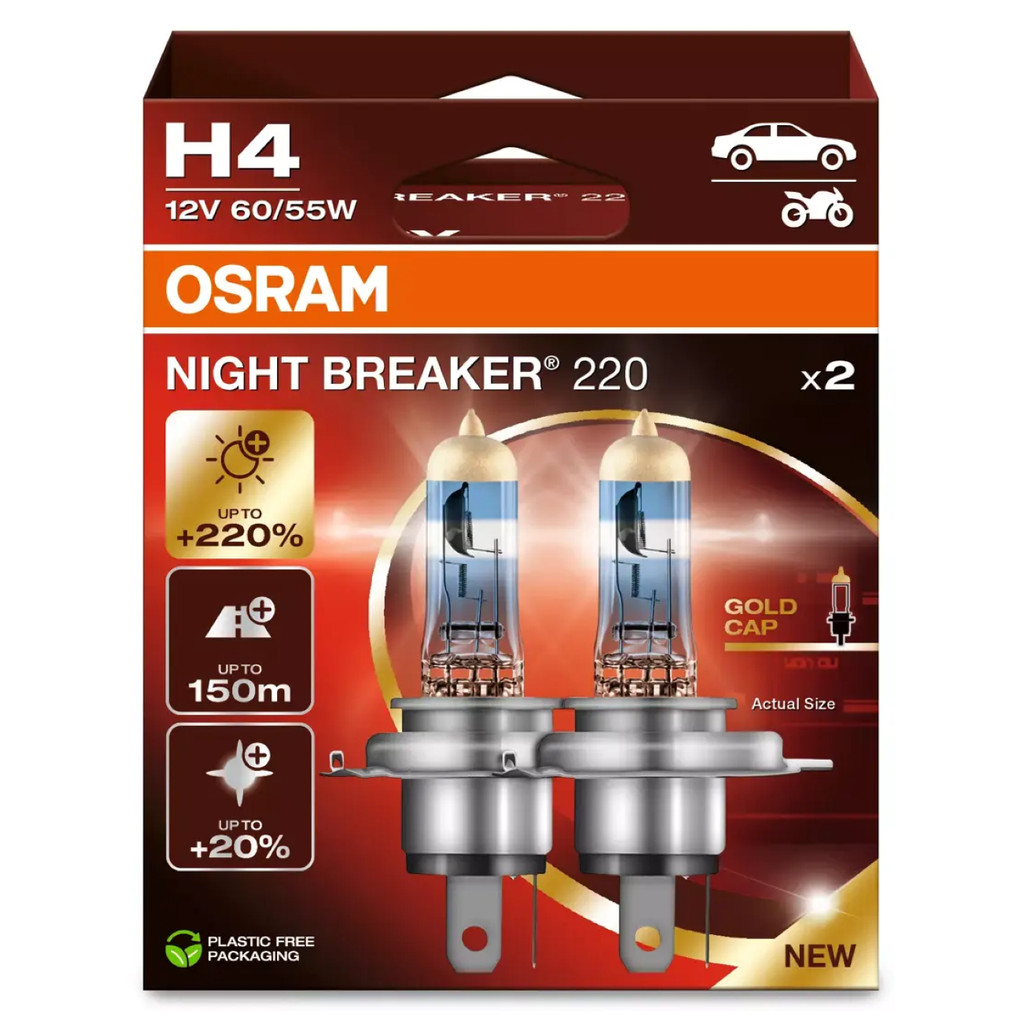 Par de Lâmpada Osram Night Breaker 220 H4 55/60w + 220% Luz - Automobiles