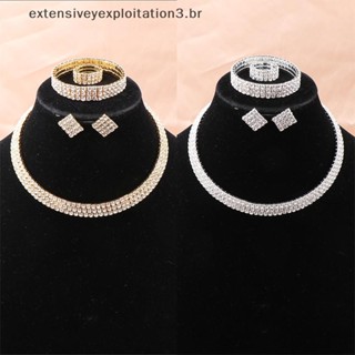 EEBR 4 Pçs/Set Conjunto De Jóias De Noiva Colar Pulseiras Anel Brincos Super Lindo Brilhante Moda Presente De Festa . em Oferta na Shopee