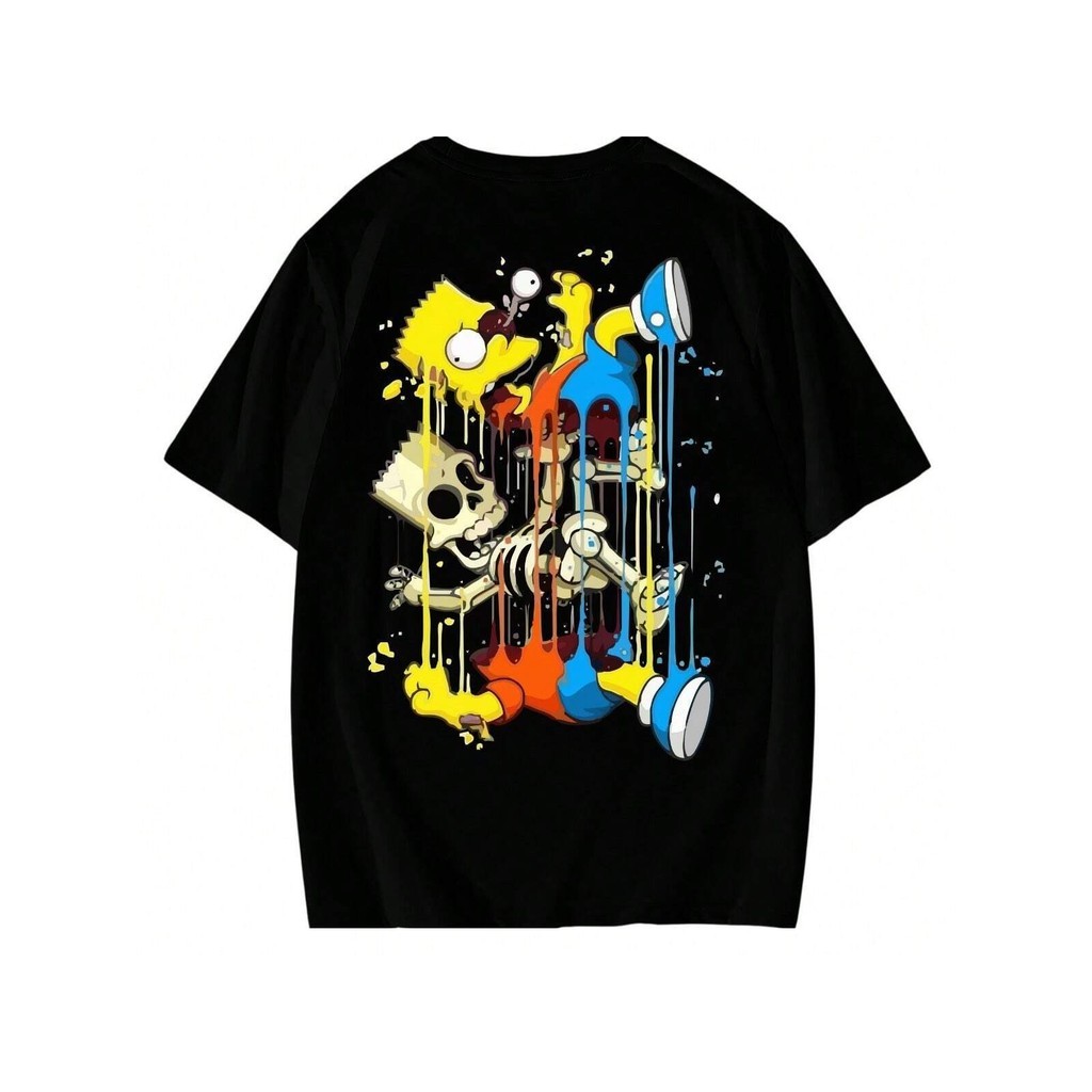Camiseta Masculina Com Estampa Grande Bart Caveira Anime Streetwear Estilo De Rua