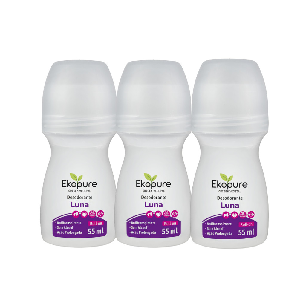 Kit 3 Desodorante Rollon Antitranspirante Luna Corpo Ekopure - Beauty