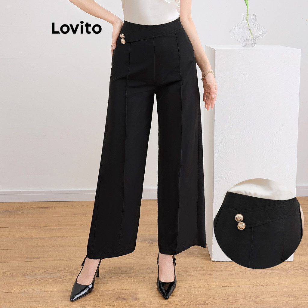 Lovito Calça Casual Calça De Verão Com Botões Para Mulheres L109MD335 - Women Clothes