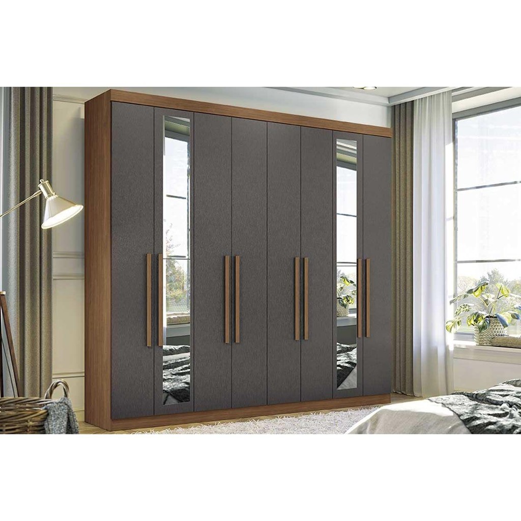 Guarda Roupa Casal 8 Portas e 4 Gavetas c/ Espelho Master New 8.4 Jatoba/Grafite - Santos Andirá em Oferta na Shopee
