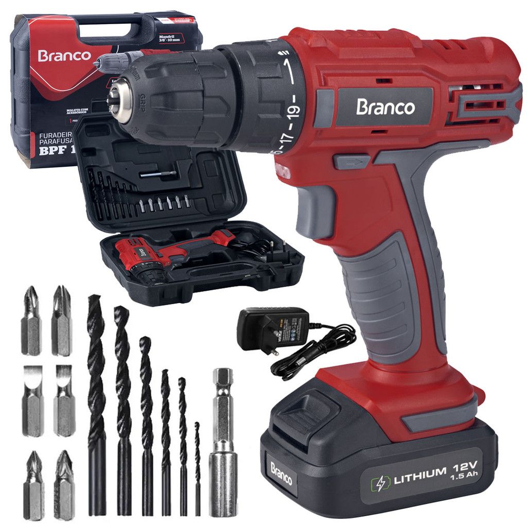 Furadeira Parafusadeira Reversível 12v BPF12L Branco com Maleta Brocas Bits 110v 220v