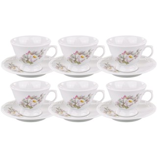 Conjunto 6 Xícaras Chá Com Pires 200ml Porcelana Schmidt - Dec. Eterna E351